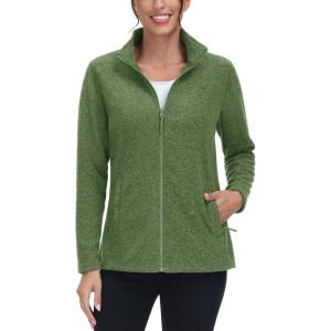 imageTACVASEN Womens Full Zip Fleece Jacket Lightweight Jacket Womens Winter Warm Coats with 2 Zipper PocketsArmy Green