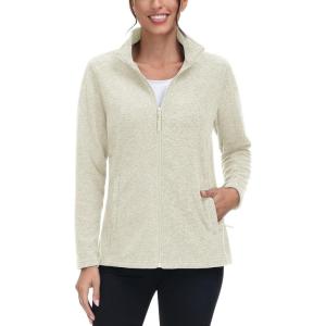 imageTACVASEN Womens Full Zip Fleece Jacket Lightweight Jacket Womens Winter Warm Coats with 2 Zipper PocketsBeige