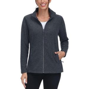 imageTACVASEN Womens Full Zip Fleece Jacket Lightweight Jacket Womens Winter Warm Coats with 2 Zipper PocketsBlack