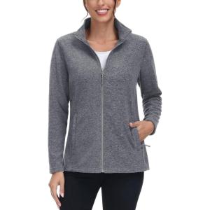 imageTACVASEN Womens Full Zip Fleece Jacket Lightweight Jacket Womens Winter Warm Coats with 2 Zipper PocketsDark Grey