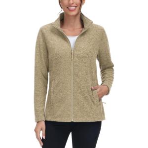 imageTACVASEN Womens Full Zip Fleece Jacket Lightweight Jacket Womens Winter Warm Coats with 2 Zipper PocketsKhaki