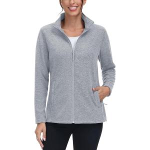imageTACVASEN Womens Full Zip Fleece Jacket Lightweight Jacket Womens Winter Warm Coats with 2 Zipper PocketsLight Grey