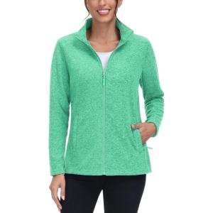 imageTACVASEN Womens Full Zip Fleece Jacket Lightweight Jacket Womens Winter Warm Coats with 2 Zipper PocketsMint Green