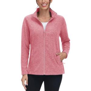 imageTACVASEN Womens Full Zip Fleece Jacket Lightweight Jacket Womens Winter Warm Coats with 2 Zipper PocketsPink
