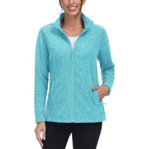 imageTACVASEN Womens Full Zip Fleece Jacket Lightweight Jacket Womens Winter Warm Coats with 2 Zipper PocketsWater Blue