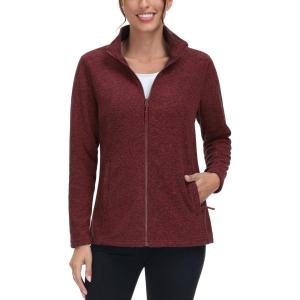 imageTACVASEN Womens Full Zip Fleece Jacket Lightweight Jacket Womens Winter Warm Coats with 2 Zipper PocketsWine Red
