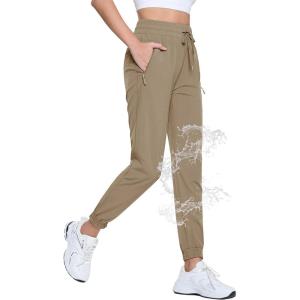 imageTACVASEN Womens Hiking Pants Lightweight Joggers with Pockets Quick Dry Athletic Pants Water Resistant Travel OutdoorKhaki
