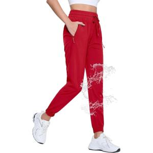 imageTACVASEN Womens Hiking Pants Lightweight Joggers with Pockets Quick Dry Athletic Pants Water Resistant Travel OutdoorRed