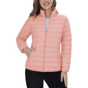 imageTACVASEN Womens Puffer Jacket Quilted Lightweight Stand Collar Zip Up Alternative Down Coat Warm Winter with 4 PocketsApricot