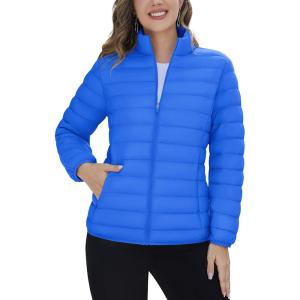 imageTACVASEN Womens Puffer Jacket Quilted Lightweight Stand Collar Zip Up Alternative Down Coat Warm Winter with 4 PocketsAzure Blue