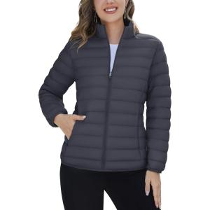 imageTACVASEN Womens Puffer Jacket Quilted Lightweight Stand Collar Zip Up Alternative Down Coat Warm Winter with 4 PocketsDark Grey