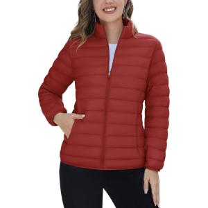 imageTACVASEN Womens Puffer Jacket Quilted Lightweight Stand Collar Zip Up Alternative Down Coat Warm Winter with 4 PocketsDark Orange