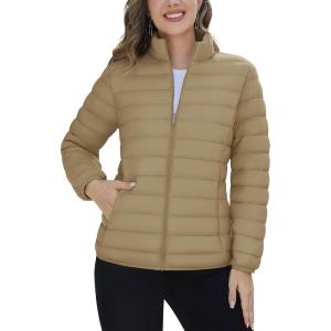 imageTACVASEN Womens Puffer Jacket Quilted Lightweight Stand Collar Zip Up Alternative Down Coat Warm Winter with 4 PocketsKhaki