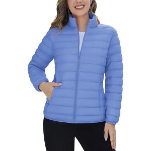 imageTACVASEN Womens Puffer Jacket Quilted Lightweight Stand Collar Zip Up Alternative Down Coat Warm Winter with 4 PocketsLight Blue