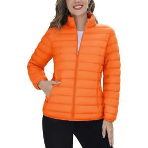 imageTACVASEN Womens Puffer Jacket Quilted Lightweight Stand Collar Zip Up Alternative Down Coat Warm Winter with 4 PocketsOrange