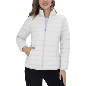 imageTACVASEN Womens Puffer Jacket Quilted Lightweight Stand Collar Zip Up Alternative Down Coat Warm Winter with 4 PocketsWhite