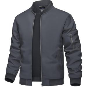 imageTACVASEN Mens Bomber Jacket Lightweight Casual Spring Fall Windbreaker Zip Up Coat with Pocket01 Dark Grey