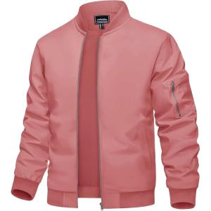 imageTACVASEN Mens Bomber Jacket Lightweight Casual Spring Fall Windbreaker Zip Up Coat with Pocket01 Grey Pink