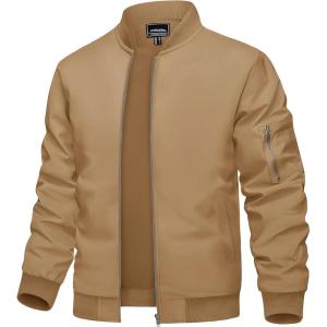 imageTACVASEN Mens Bomber Jacket Lightweight Casual Spring Fall Windbreaker Zip Up Coat with Pocket01 Khaki