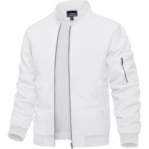 imageTACVASEN Mens Bomber Jacket Lightweight Casual Spring Fall Windbreaker Zip Up Coat with Pocket01 White
