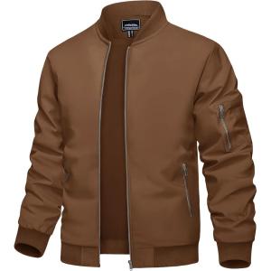 imageTACVASEN Mens Bomber Jacket Lightweight Casual Spring Fall Windbreaker Zip Up Coat with Pocket02 Brown