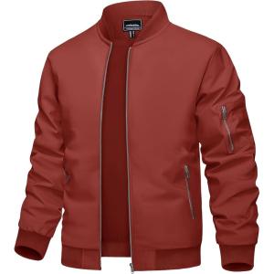 imageTACVASEN Mens Bomber Jacket Lightweight Casual Spring Fall Windbreaker Zip Up Coat with Pocket02 Orange Red