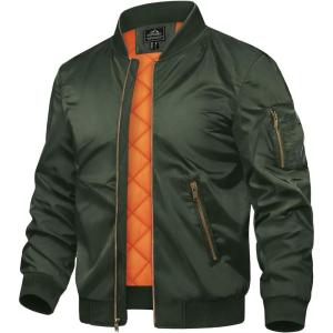 imageTACVASEN Mens JacketsBomber Jacket Fall Winter Warm Windbreaker Full Zip Casual Padded CoatsGreen