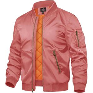 imageTACVASEN Mens JacketsBomber Jacket Fall Winter Warm Windbreaker Full Zip Casual Padded CoatsGrey Pink