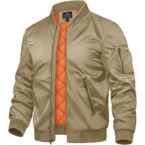 imageTACVASEN Mens JacketsBomber Jacket Fall Winter Warm Windbreaker Full Zip Casual Padded CoatsKhaki