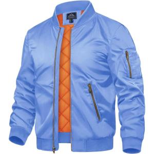 imageTACVASEN Mens JacketsBomber Jacket Fall Winter Warm Windbreaker Full Zip Casual Padded CoatsLight Blue