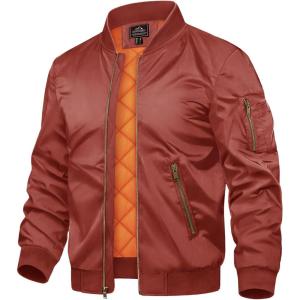 imageTACVASEN Mens JacketsBomber Jacket Fall Winter Warm Windbreaker Full Zip Casual Padded CoatsOrange Red