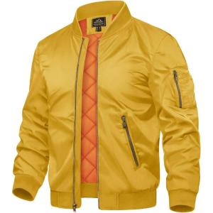 imageTACVASEN Mens JacketsBomber Jacket Fall Winter Warm Windbreaker Full Zip Casual Padded CoatsTurmeric