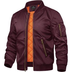imageTACVASEN Mens JacketsBomber Jacket Fall Winter Warm Windbreaker Full Zip Casual Padded CoatsWine Red