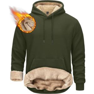 imageTACVASEN Mens Pullover Hoodie Thick Sherpa Lined Kangaroo Pocket Winter Windproof Warm Fleece Hoodie Athletic SweatshirtsArmy Green