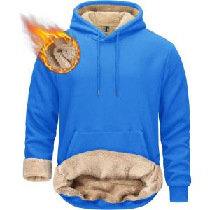 imageTACVASEN Mens Pullover Hoodie Thick Sherpa Lined Kangaroo Pocket Winter Windproof Warm Fleece Hoodie Athletic SweatshirtsAzure