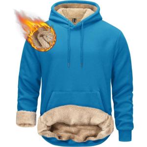 imageTACVASEN Mens Pullover Hoodie Thick Sherpa Lined Kangaroo Pocket Winter Windproof Warm Fleece Hoodie Athletic SweatshirtsBlue Green