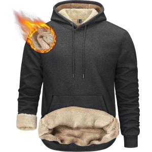 imageTACVASEN Mens Pullover Hoodie Thick Sherpa Lined Kangaroo Pocket Winter Windproof Warm Fleece Hoodie Athletic SweatshirtsDark Gray
