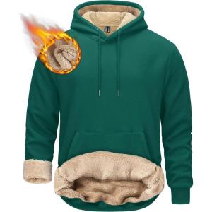 imageTACVASEN Mens Pullover Hoodie Thick Sherpa Lined Kangaroo Pocket Winter Windproof Warm Fleece Hoodie Athletic SweatshirtsEgreen