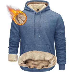 imageTACVASEN Mens Pullover Hoodie Thick Sherpa Lined Kangaroo Pocket Winter Windproof Warm Fleece Hoodie Athletic SweatshirtsGray Blue