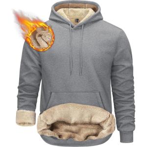 imageTACVASEN Mens Pullover Hoodie Thick Sherpa Lined Kangaroo Pocket Winter Windproof Warm Fleece Hoodie Athletic SweatshirtsLight Gray