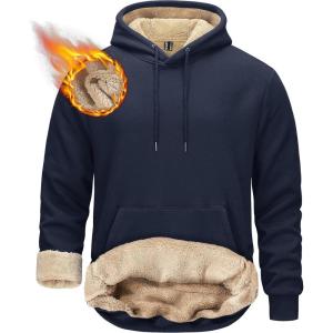 imageTACVASEN Mens Pullover Hoodie Thick Sherpa Lined Kangaroo Pocket Winter Windproof Warm Fleece Hoodie Athletic SweatshirtsNavy