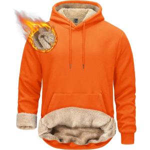 imageTACVASEN Mens Pullover Hoodie Thick Sherpa Lined Kangaroo Pocket Winter Windproof Warm Fleece Hoodie Athletic SweatshirtsOrange
