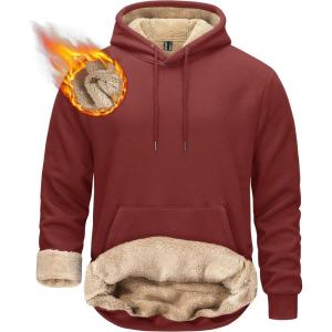 imageTACVASEN Mens Pullover Hoodie Thick Sherpa Lined Kangaroo Pocket Winter Windproof Warm Fleece Hoodie Athletic SweatshirtsOrange Red