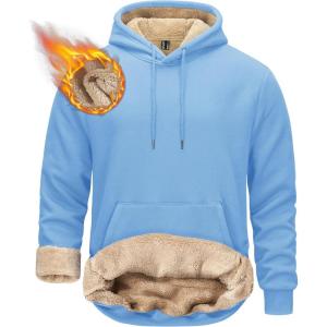 imageTACVASEN Mens Pullover Hoodie Thick Sherpa Lined Kangaroo Pocket Winter Windproof Warm Fleece Hoodie Athletic SweatshirtsSky Blue