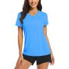 imageTACVASEN Womens TShirts UPF 50 Sun Protection VNeck Short Sleeve Tops Quick Dry Hiking Running Workout TShirtsAzure