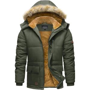 imageTACVASEN Mens Winter Jacket with Hood Water Repellent Windproof Thicken Parka Winter CoatGreen