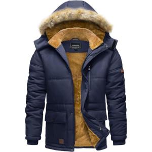 imageTACVASEN Mens Winter Jacket with Hood Water Repellent Windproof Thicken Parka Winter CoatNavy