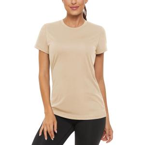 imageTACVASEN Womens Short Sleeve Shirts Sun Protection TShrit UPF 50 Quick Dry Outdoor Yoga Running Gym Workout TopsLight Apricot