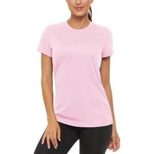 imageTACVASEN Womens Short Sleeve Shirts Sun Protection TShrit UPF 50 Quick Dry Outdoor Yoga Running Gym Workout TopsLight Pink