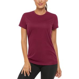 imageTACVASEN Womens Short Sleeve Shirts Sun Protection TShrit UPF 50 Quick Dry Outdoor Yoga Running Gym Workout TopsWine Red